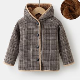 Kookie Kids Full Sleeves Checkered Hooded Sweat Jacket - Brown-image-89