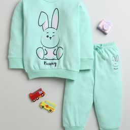 BUMZEE Cotton Full Sleeves Bunny Printed Coordinating Sweatshirt & Joggers Set - Mint Green-image-95