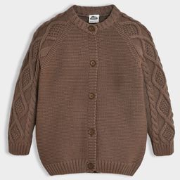 Mi Arcus 100% Cotton Cable Knit Designed Cardigan - Brown-image-0