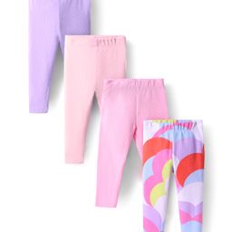 Bonfino 100% Cotton Knit Full Length Cloud Printed Leggings Pack of 4 - Pink Lavender & White-picture-40
