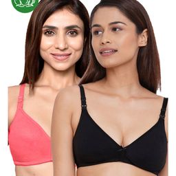 Inner Sense Organic Cotton Pack Of 2 Solid Antimicrobial Soft Feeding Bras - Multi Colour-image-87