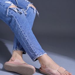Shoetopia Beads Embellished Sandals - Peach-image-66
