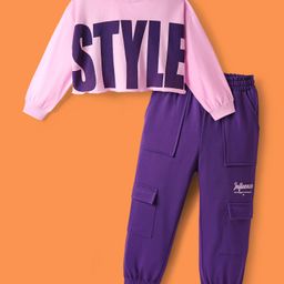 OLLINGTON ST. Cotton Knit Full Sleeves Printed Top & Joggers Set - Lavender & Purple-image-94