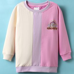 BUMZEE Looper Knit Full Sleeves Text Embroidered Sweatshirt With Color Block Design - Multicolor-image-62