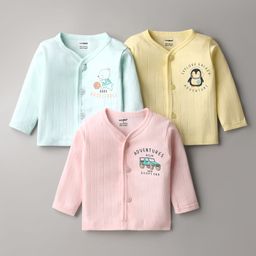 CUCUMBER Sinker Knit Full Sleeves Front Open Jhablas with Animal Print Pack of 3 - Yellow Pink & Aqua Blue-image-73