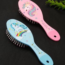 Stoln Set Of 2 Unicorn Printed Oval Shaped Hair Brushes-image-64