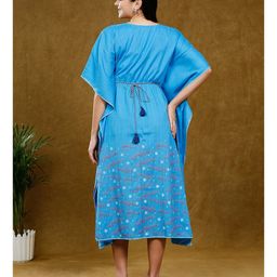 Dummy Shape Half Batwing Sleeves Abstract Printed Maternity Kaftan Kurta With Nursing Access - Blue image 4