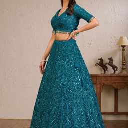 Koskii Embellished Sequinned Net Ready to Wear Lehenga & Blouse With Dupatta image 2