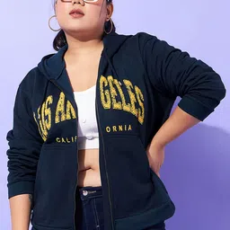 SASSAFRAS Curve Women Typography Fleece Sporty Jacket-image-85
