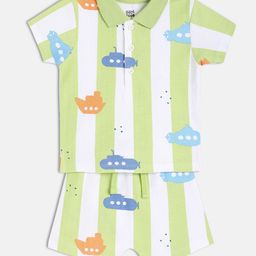 MINI KLUB Boys Striped Polo Collar Pure Cotton T-Shirt With Shorts-picture-18