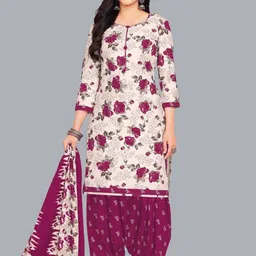 Simmu Floral Printed Round Neck Straight Pure Cotton Kurta With Patiala & Dupatta-picture-15