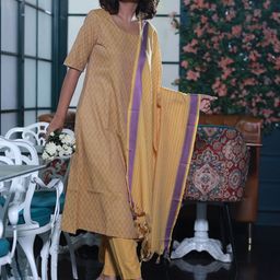 Anouk Mustard Geometric Printed A-Line Kurta With Trouser & Dupatta image 4