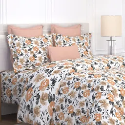 LABHAM Orange & White Floral Printed 180 TC Cotton King Bedsheet Set 2.74 m x 2.74 m-image-61