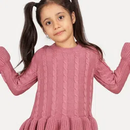 JoE Hazel Girls Cable Knit Self Design Winter Pullover-40