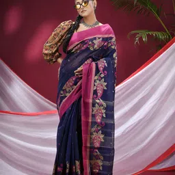 TANTLOOM Ethnic Motifs Woven Design Cotton Saree-picture-7
