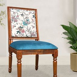GLOBALLY INDIAN Teal & White Printed Vintage-Style Wooden Lounge Chair-image-56