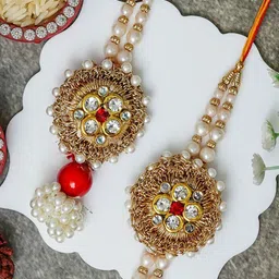 eCraftIndia Set Of 2 Stones Studded & Beaded Floral Design Thread Rakhi-image-19