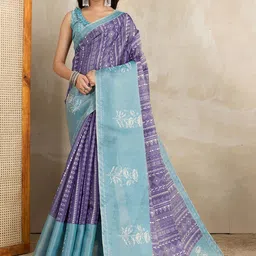 V3 FASHION STUDIO Ethnic Motifs Art Silk Block Print Saree-picture-3