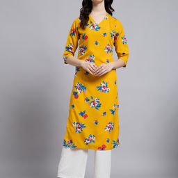 THE FAB FACTORY Floral Printed V-Neck Straight Kurta-image-44
