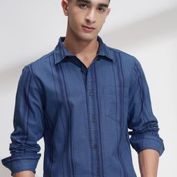 HIGHLANDER Men Comfort Relaxed Fit Vertical Striped Spread Collar Cotton Casual Shirt-picture-28