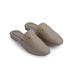 JM Looks Women Stylish Slip-Ons Faux Leather Mules with Gold Chain Detail for Everyday Use-image-63