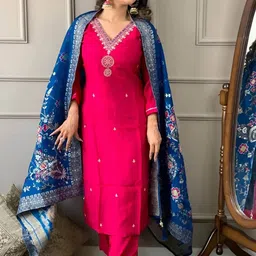 KALINI Women Ethnic Motifs Embroidered Regular Thread Work Kurta with Trousers & With Dupatta-57
