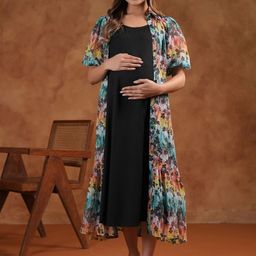 anayna Printed Shoulder Strap NeckMaternity Ethnic Dresses With Jacket-picture-15