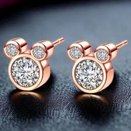 MYKI Rose Gold-Plated Mickey Mouse Stainless Steel Cubic Zirconia Studs-16