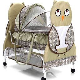 Babyhug Owl Print Cradle With Mosquito Net and Swing Lock function - Green-20