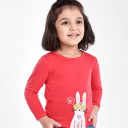 Kookie Kids Full Sleeves T-shirt Bunny Print - Red-picture-1