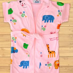 The Little Lookers Half Sleeves Bath Robe Animal Print - Pink-image-31