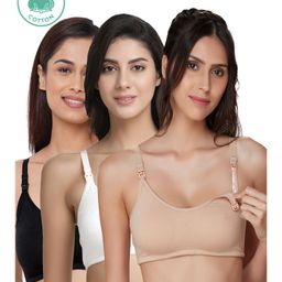 Inner Sense Pack Of 3 Organic Cotton Antimicrobial Solid Nursing Bra - Multi Colour-picture-29