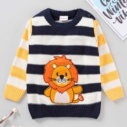 Babyhug Full Sleeves Striped Sweater Lion Patch - Navy Blue-image-90