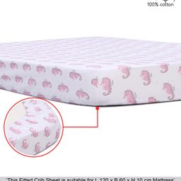 Babyhug Premium 100% Cotton Fitted Crib Sheet Seahorse Print Regular - White & Pink-image-27