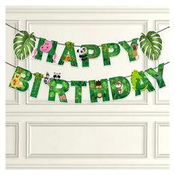 Zyozi Safari Animals Happy Birthday Banner - Green-image-74