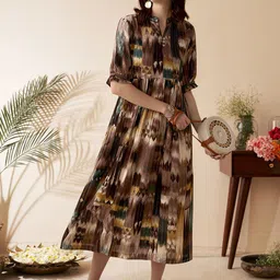 Anouk Abstract Printed Round Neck Ethnic Dress-image-81