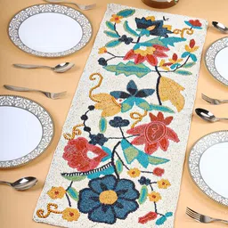 YWULY White & Blue Embroidered Beaded Dining TableRunner-image-47