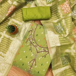 RUDRAA FAB Floral Woven Design Beads and Stones Jaquard Unstitched Dress Material-image-92