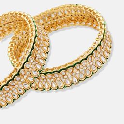Anouk Set of 2 Gold Plated & Green Kundan Stone Studded Bangles image 2