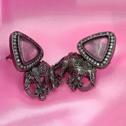 BLACKBOX Stone-Studded Elephant Triangular-Shaped Studs Earrings image 3
