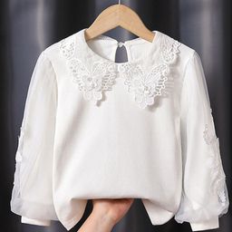 YK Girls Ribbed Peter Pan Collar Lace-Up Cotton Top-picture-14