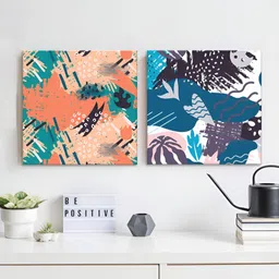 RANDOM Peach-Coloured & Blue 2 Pieces Abstract Canvas Wall Art-26