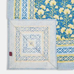 Fabindia Blue & Yellow Cabana Printed King SizeBedCover-image-34