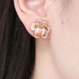 VAGHBHATT Gold-Plated Pearls Studded Floral Shaped Studs image 2