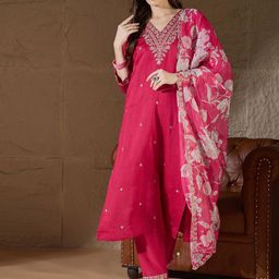 VredeVogel Women Ethnic Motifs Embroidered Kurta with Trousers & Dupatta-picture-30