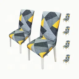 FAVRIA 6-Pcs Yellow & Grey Printed Stretchable Dining Chair Covers-33