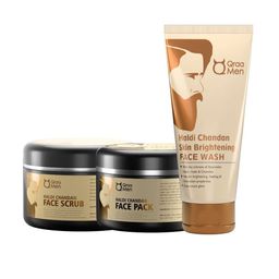 Qraa Men Set Of 3 Brightening Haldi Chandan Face Wash, Face Pack & Face Scrub - 100 g Each-11