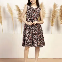 BAESD Floral Print Georgette Fit & Flare Dress-image-92