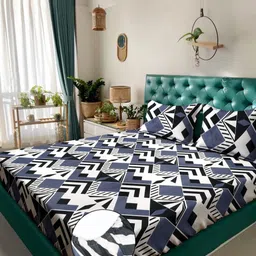 KLOTTHE Grey Geometric Printed 300 TC Fitted King Double Bedsheet Set 2.5mx 2.2 m-image-61