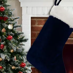 Home Heart Navy-Blue & White Velvet Christmas Stocking With Fur Cuff-17